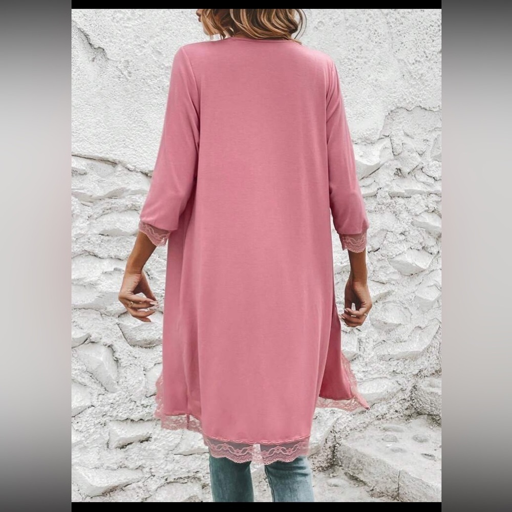 SHEIN LUNE Contrast Lace Open Front Coat size L NWT - Picture 4 of 16